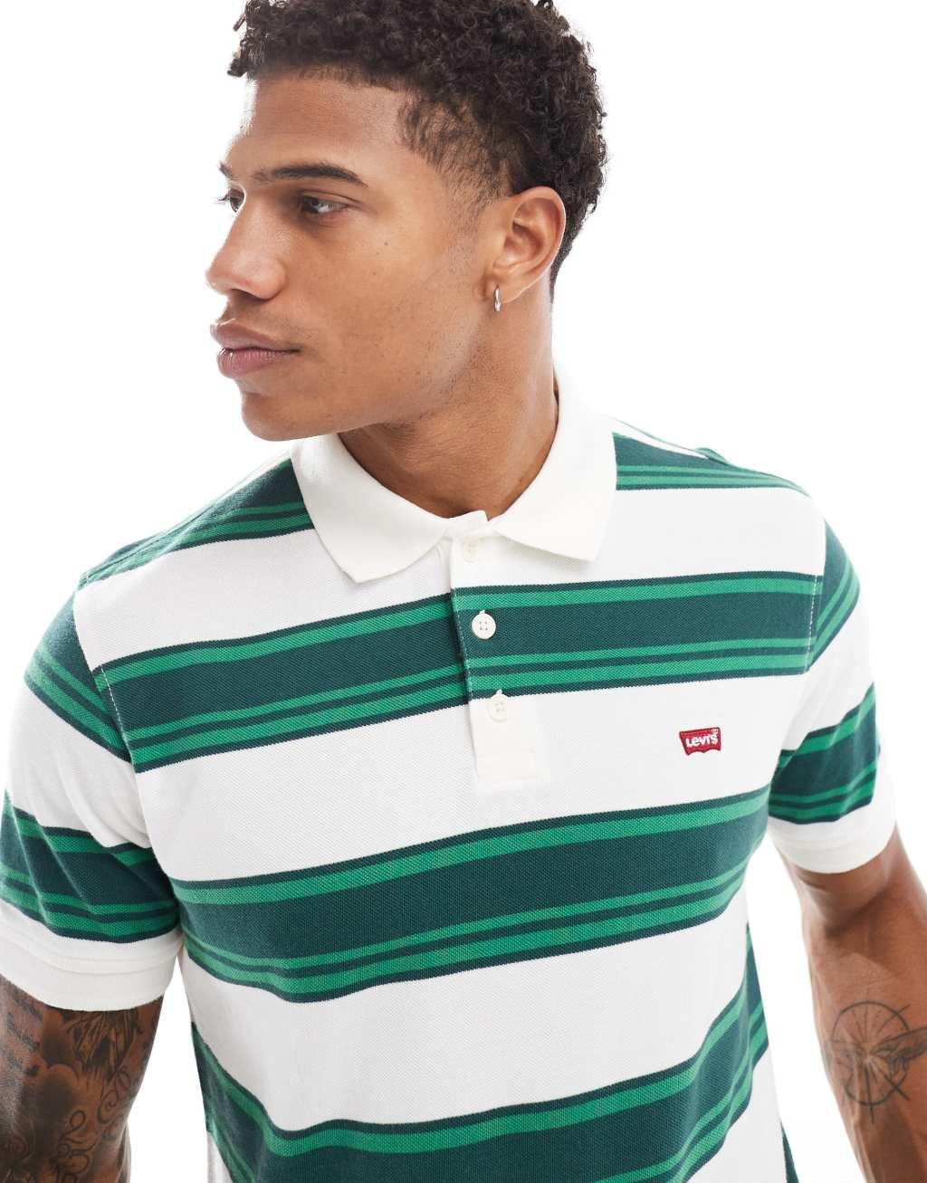 Levi's batwing logo stripe pique polo in green Product Image