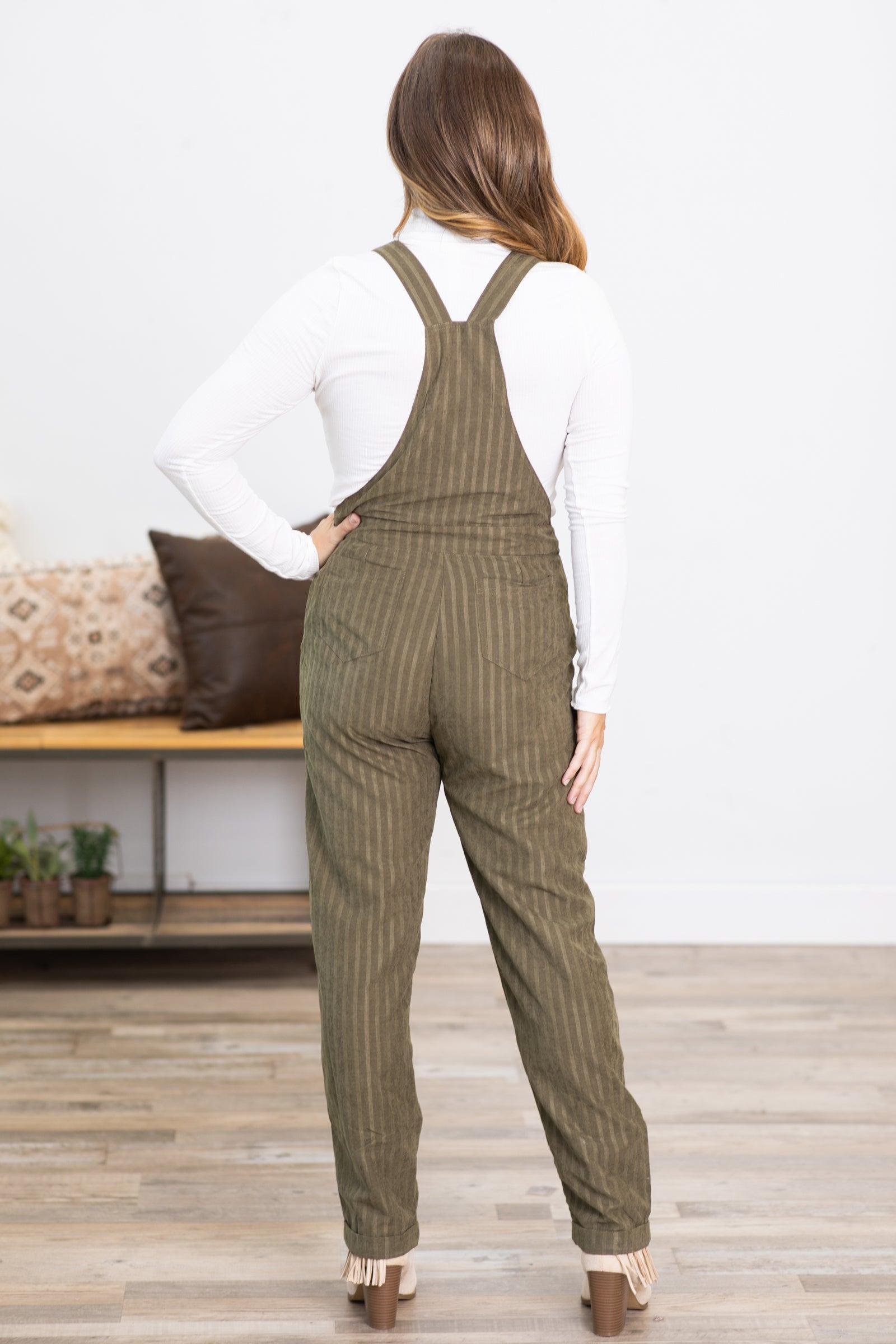 Olive Textured Tonal Stripe Overalls Product Image