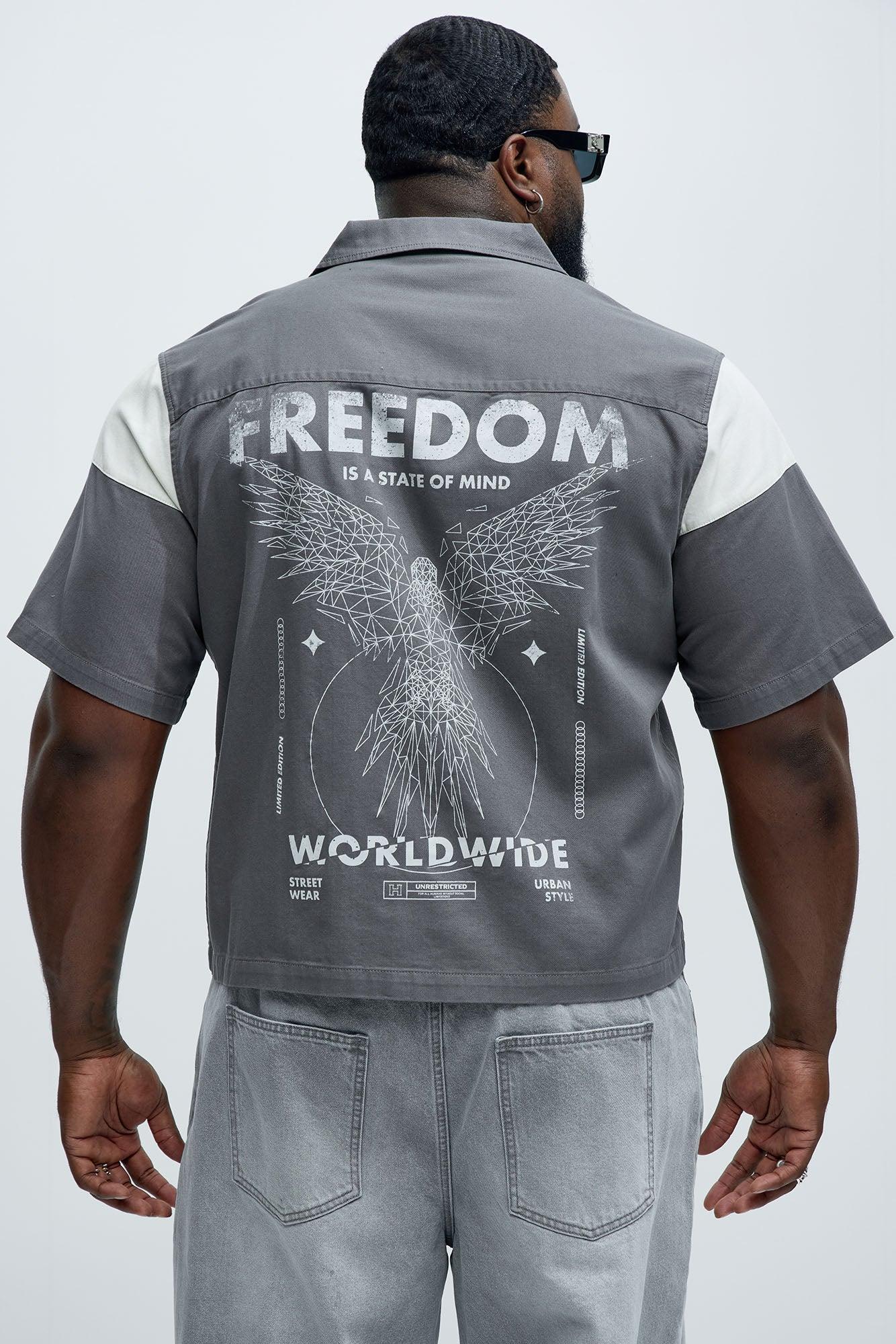 Freedom Graphic Cropped Shirt - Grey Product Image