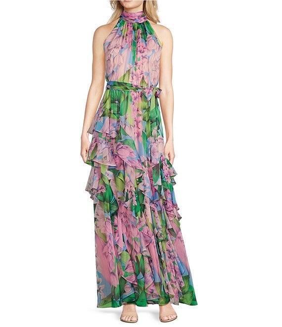 Alex Marie Nina Wisteria Chiffon Halter Neck Sleeveless Tiered A-Line Dress Product Image