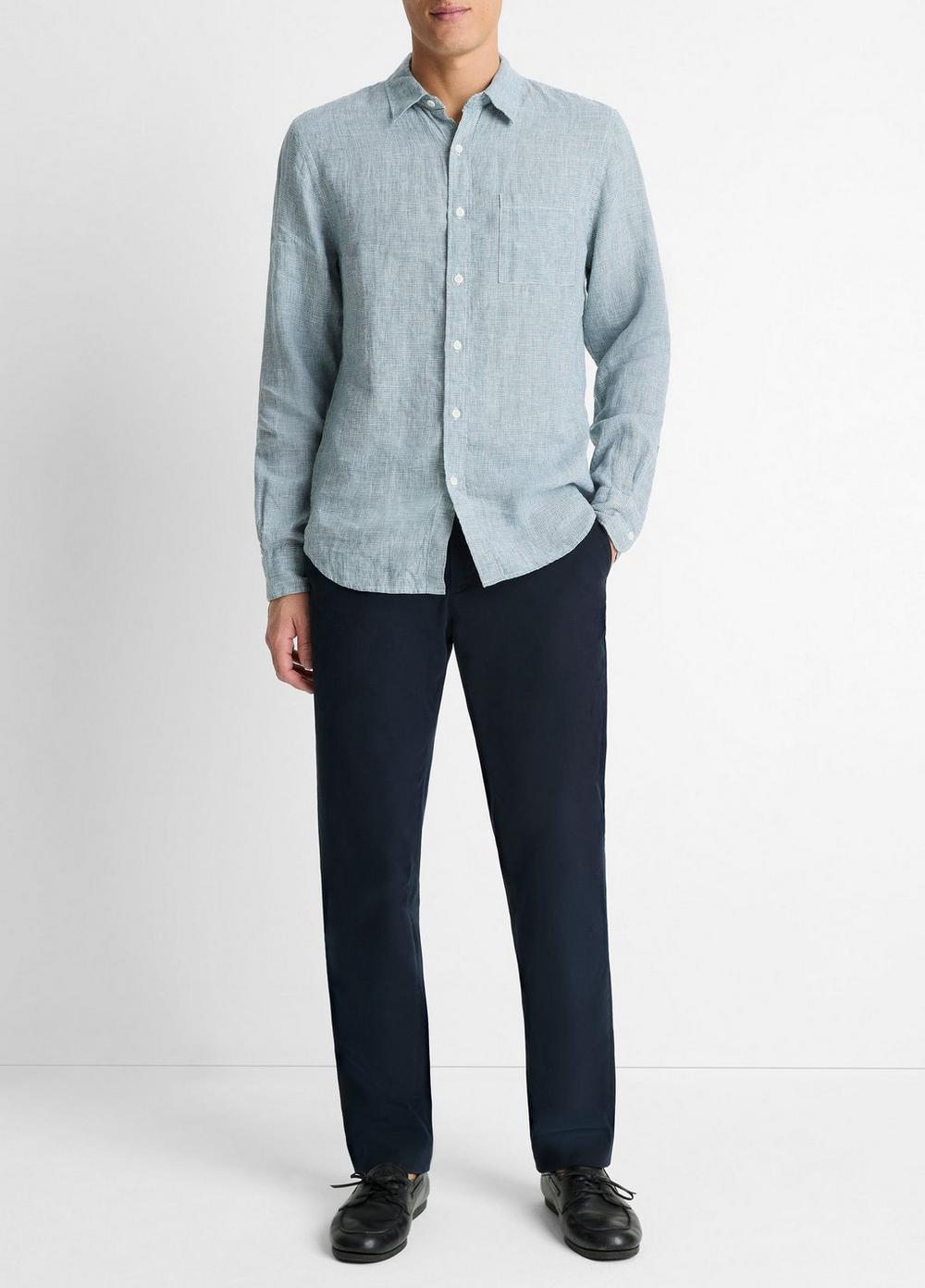 Houndstooth Linen Button-Front Shirt Product Image