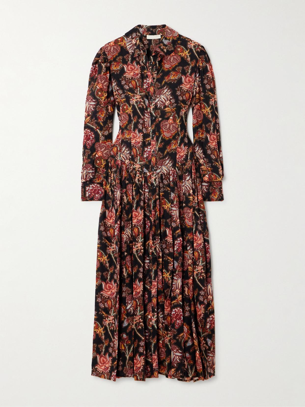 ULLA JOHNSON Celia Floral Belted Long-sleeve Midi Dress In Viola Product Image