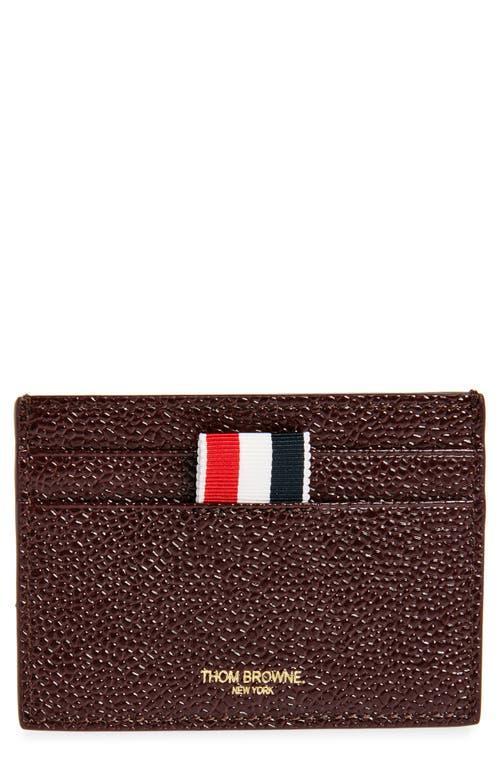 THOM BROWNE Grained Leather Card Case In Burgundy Product Image