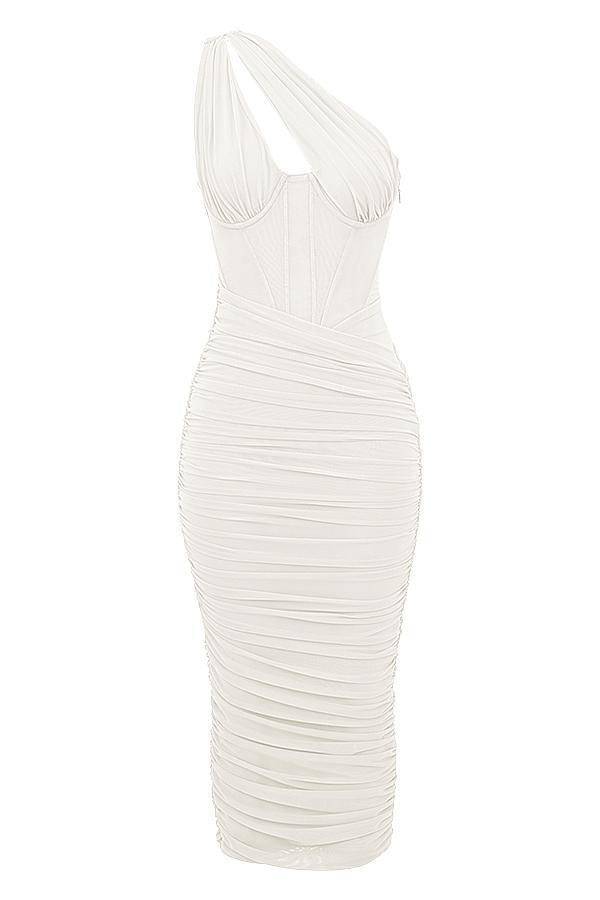 Valentina  ivory asymmetric cutout midi dress Product Image