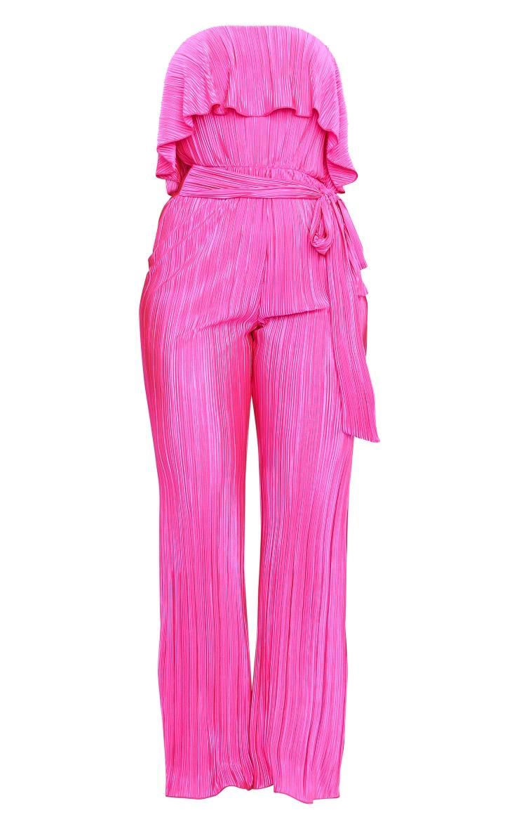 Fuchsia Plisse Tie Waist Tube Jumpsuit Product Image