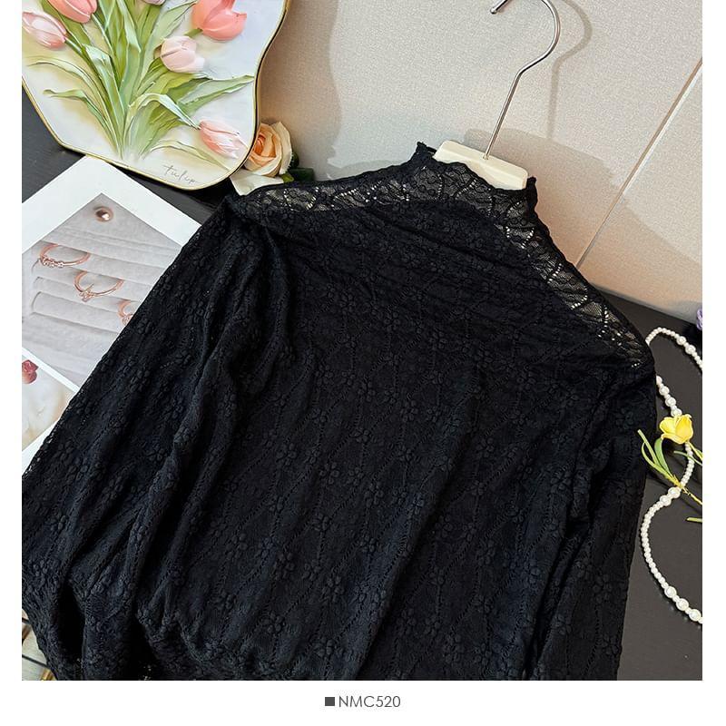 High-Neck Sheer Lace Top Product Image