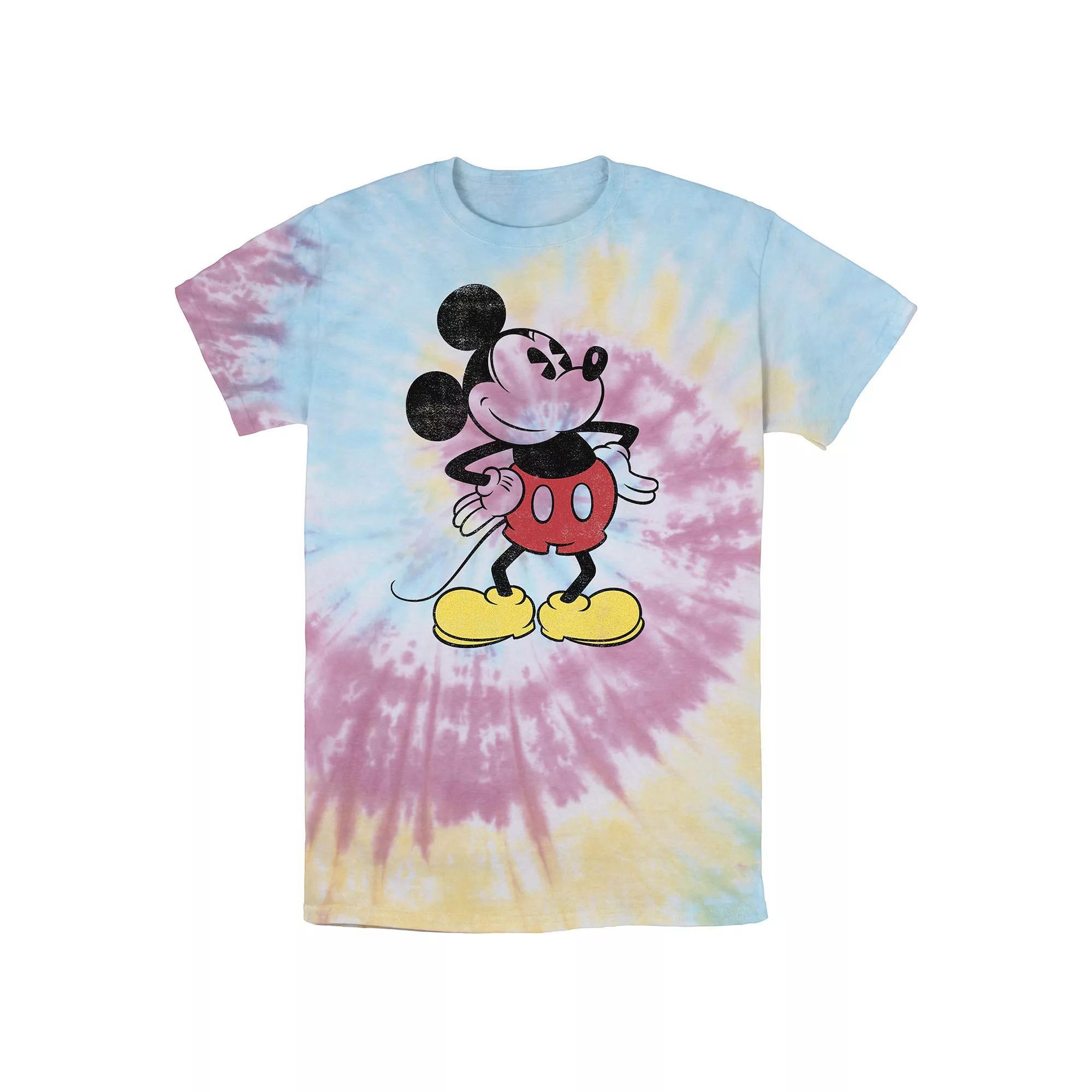 Disney's Mickey Mouse Men's Hands on the Hip Pose Wash Tee, Size: Small, Blue Pink Light Yellow Product Image