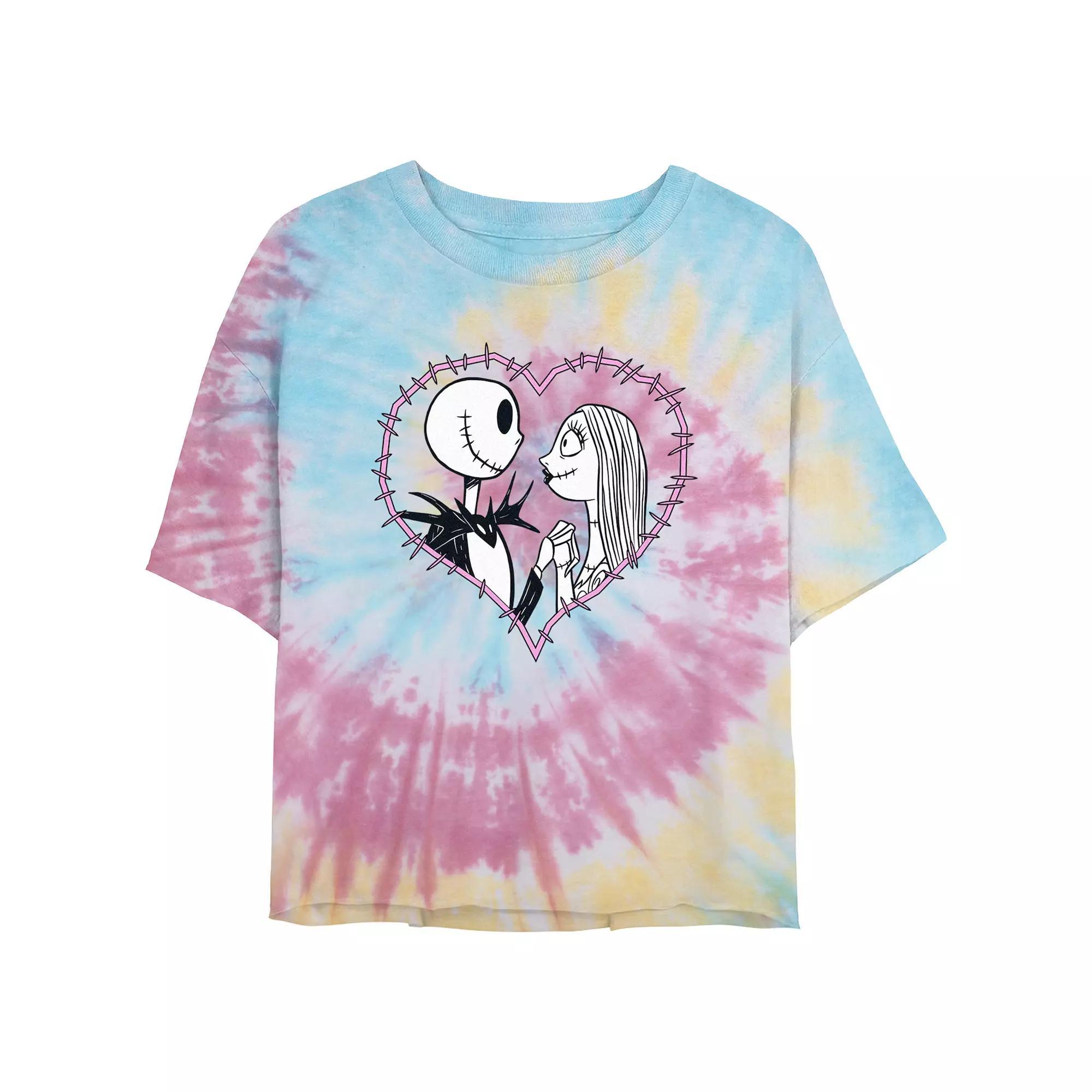 Disney's The Nightmare Before Christmas Jack And Sally Love Crop Top Tie Dye Juniors' Graphic Tee, Women's, Size: Medium, Blue Pink Light Yellow Product Image
