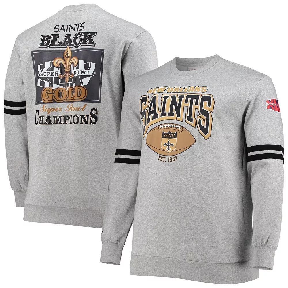 Men's Mitchell & Ness Heathered Gray New Orleans Saints Big & Tall Allover Print Pullover Sweatshirt, Size: 2XLT, Grey Product Image