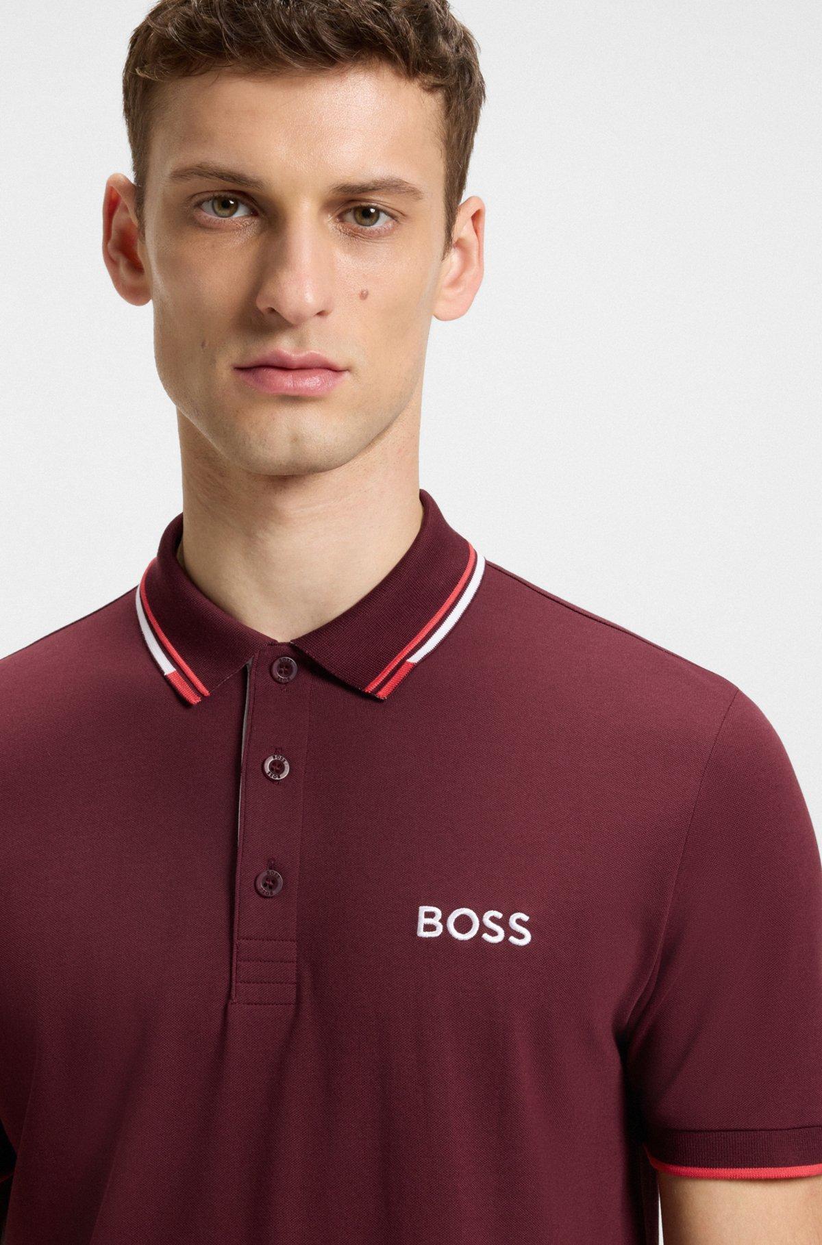 BOSS - Polo shirt with contrast logos - Red Product Image