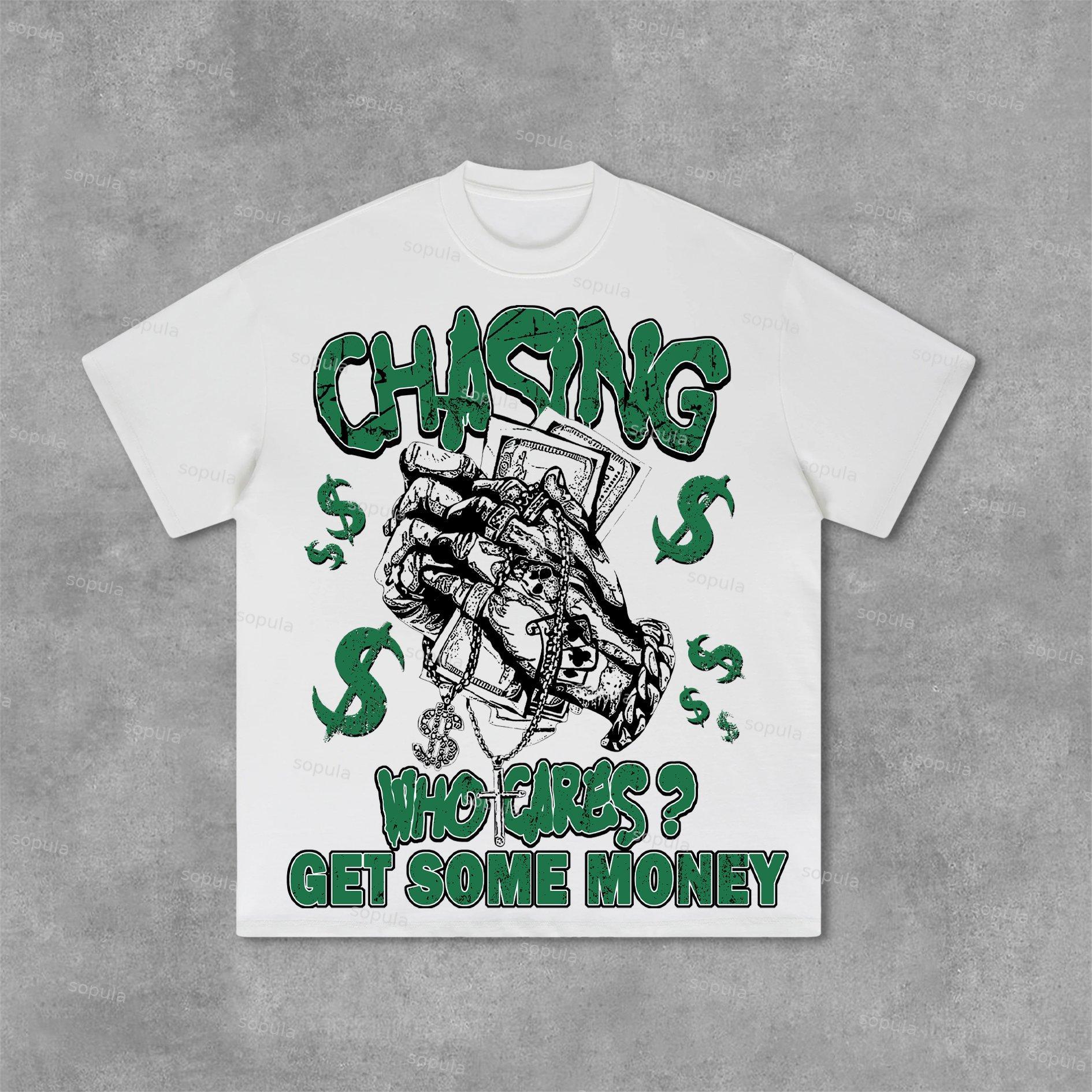 Vintage Chasing Money Graphic Print Cotton T-Shirt Product Image