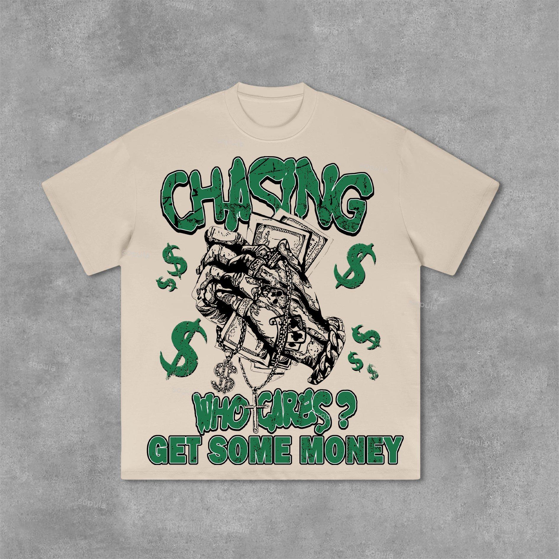 Vintage Chasing Money Graphic Print Cotton T-Shirt Product Image