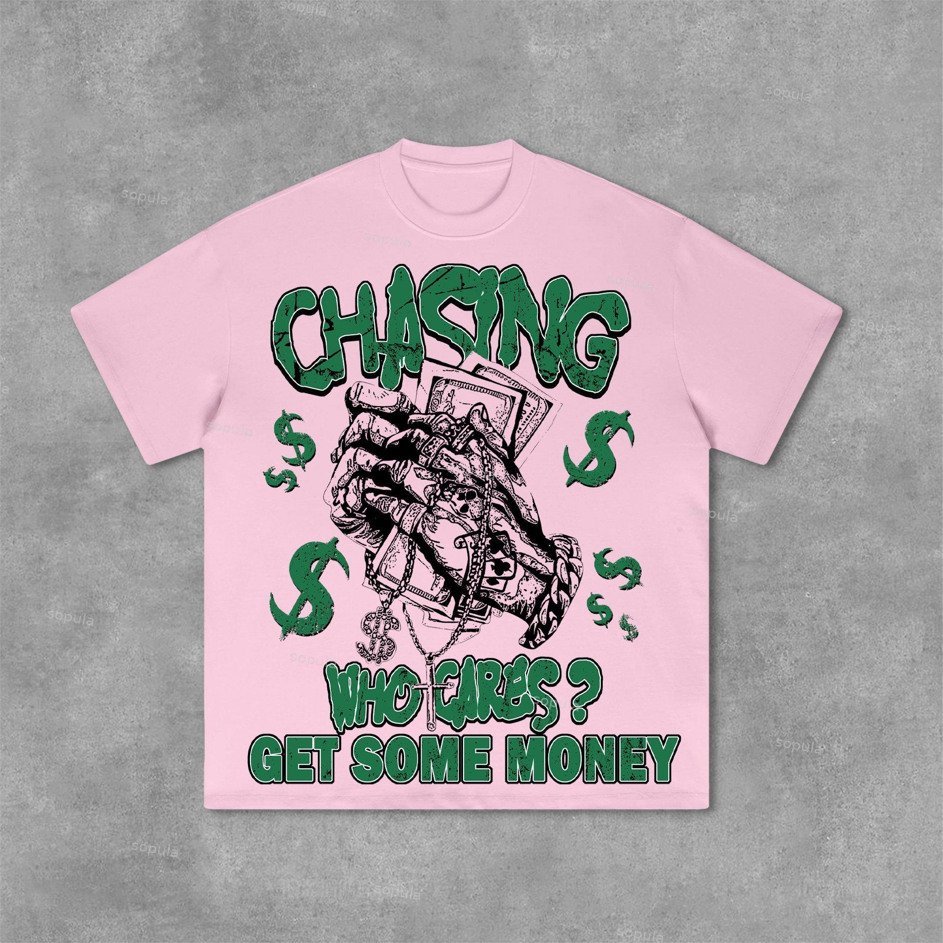 Vintage Chasing Money Graphic Print Cotton T-Shirt Product Image