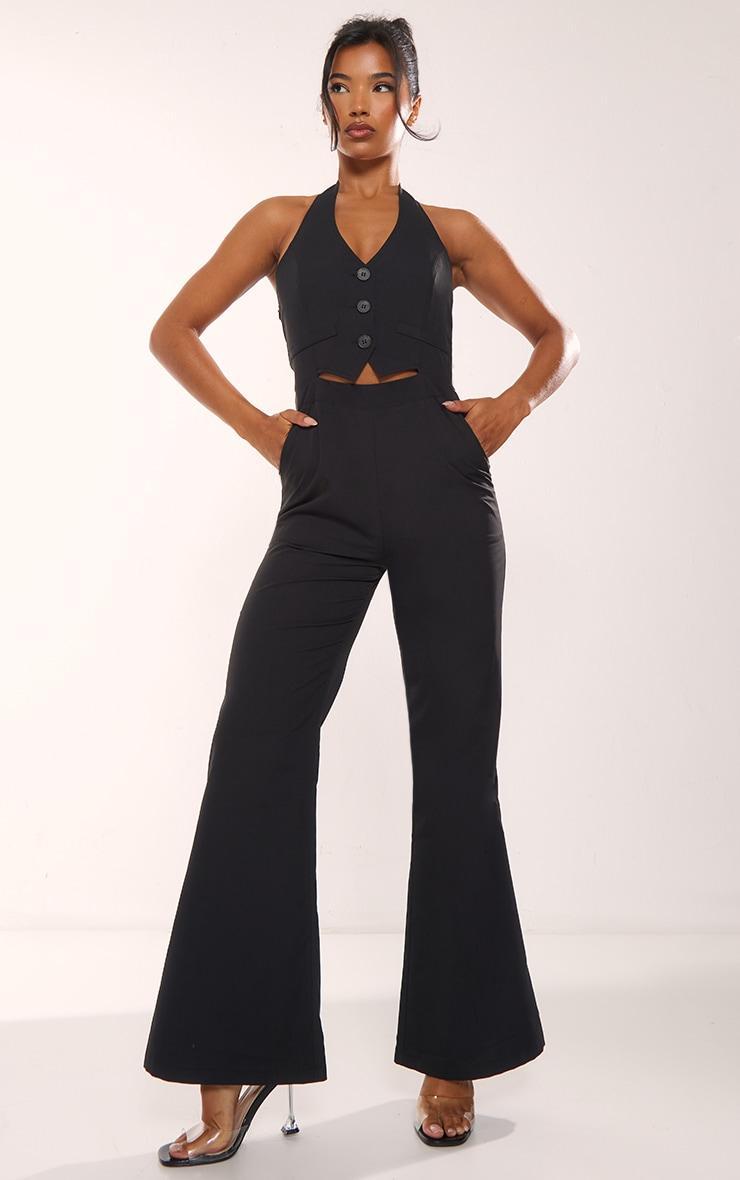 Black Halterneck Tailored Vest Jumpsuit Product Image