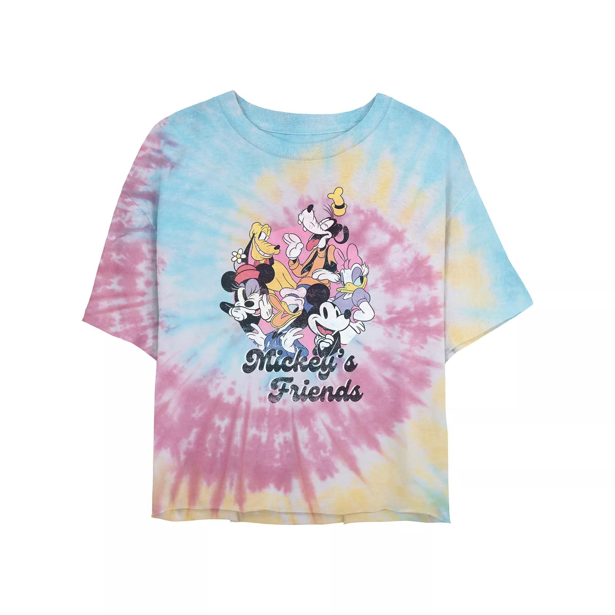 Disney's Mickey Mouse And Friends Laughing Juniors' Cropped Tie Dye Graphic Tee, Women's, Size: Medium, Blue Pink Light Yellow Product Image