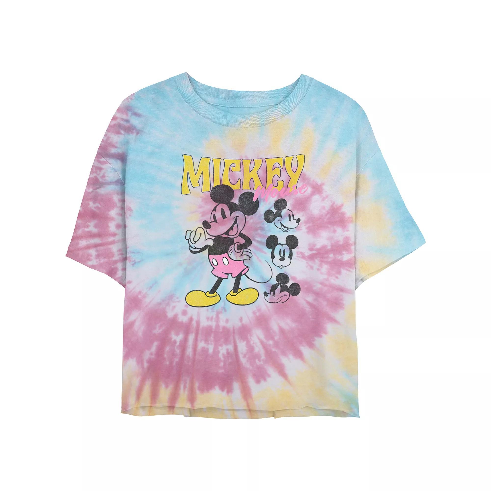 Disney's Mickey Mouse Poses Spiral Tie Dye Juniors' Cropped Graphic Tee, Women's, Size: XL, Blue Pink Light Yellow Product Image