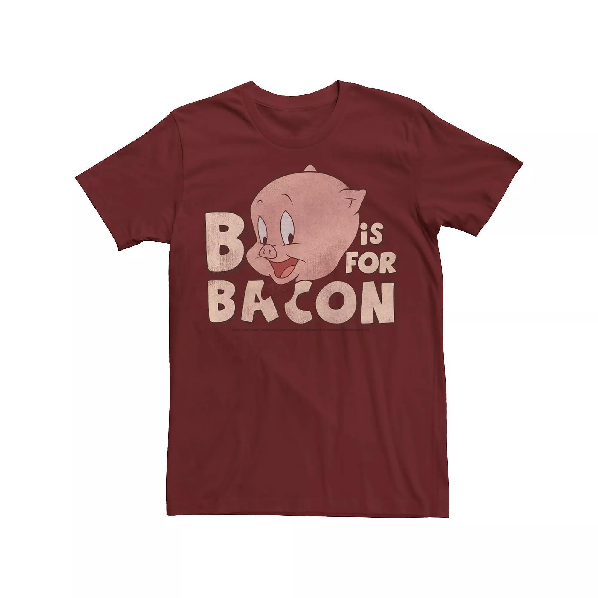 Men's Looney Tunes Porky Pig B Is For Bacon Tee, Size: Small, Red Product Image