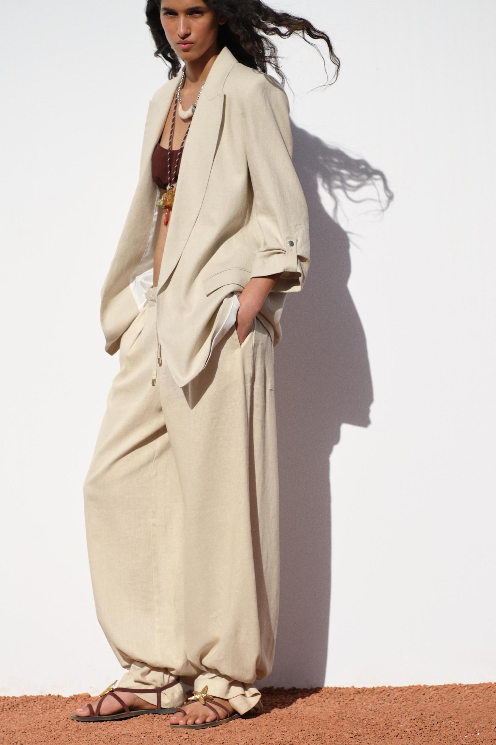 LINEN BLEND BLAZER WITH ROLLED-UP SLEEVES Product Image