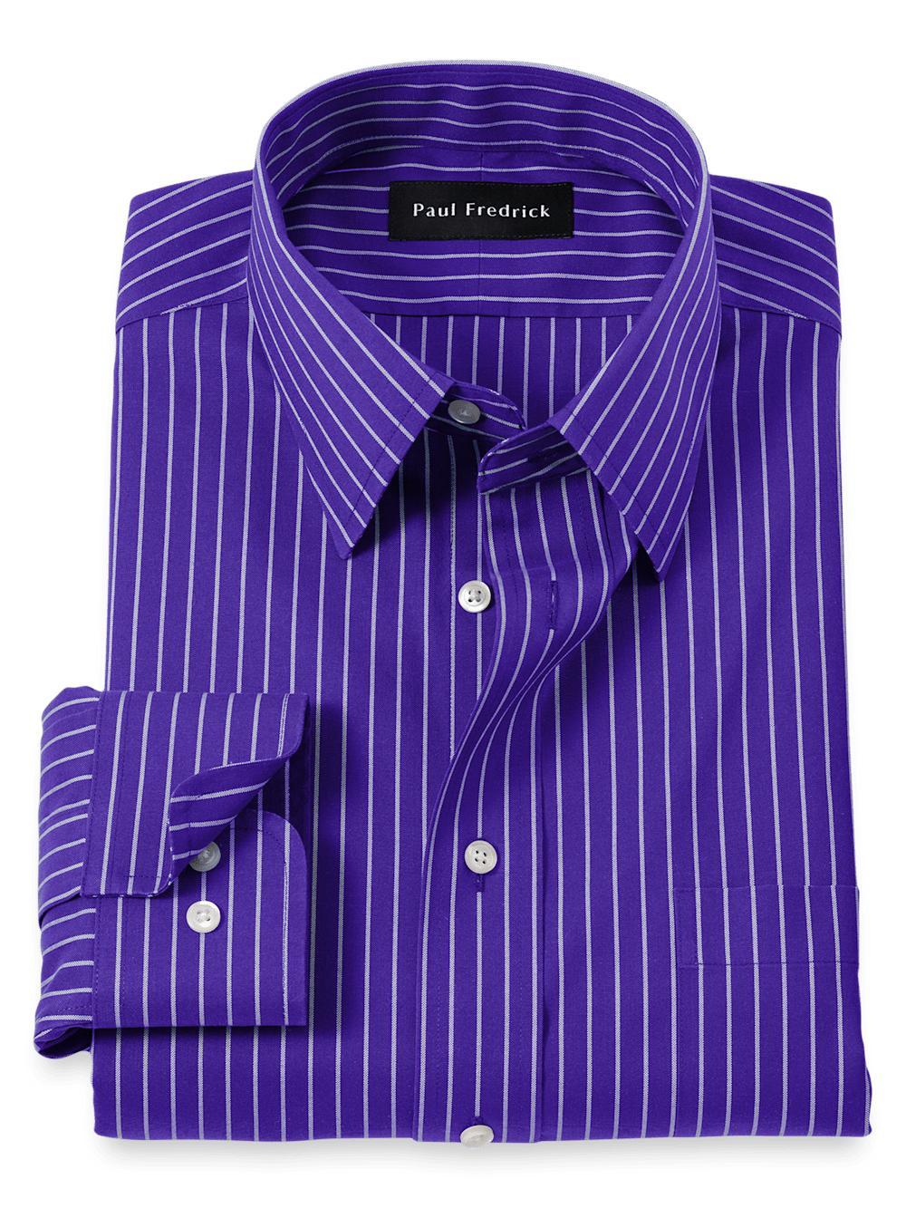 Comfort Stretch Non-Iron Stripe Dress Shirt - Purple Product Image