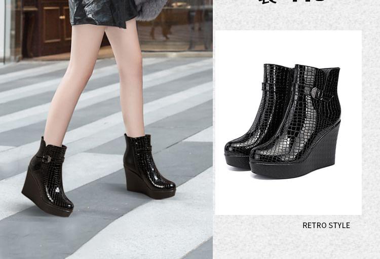 Platform Buckled Wedge Short Boots Product Image