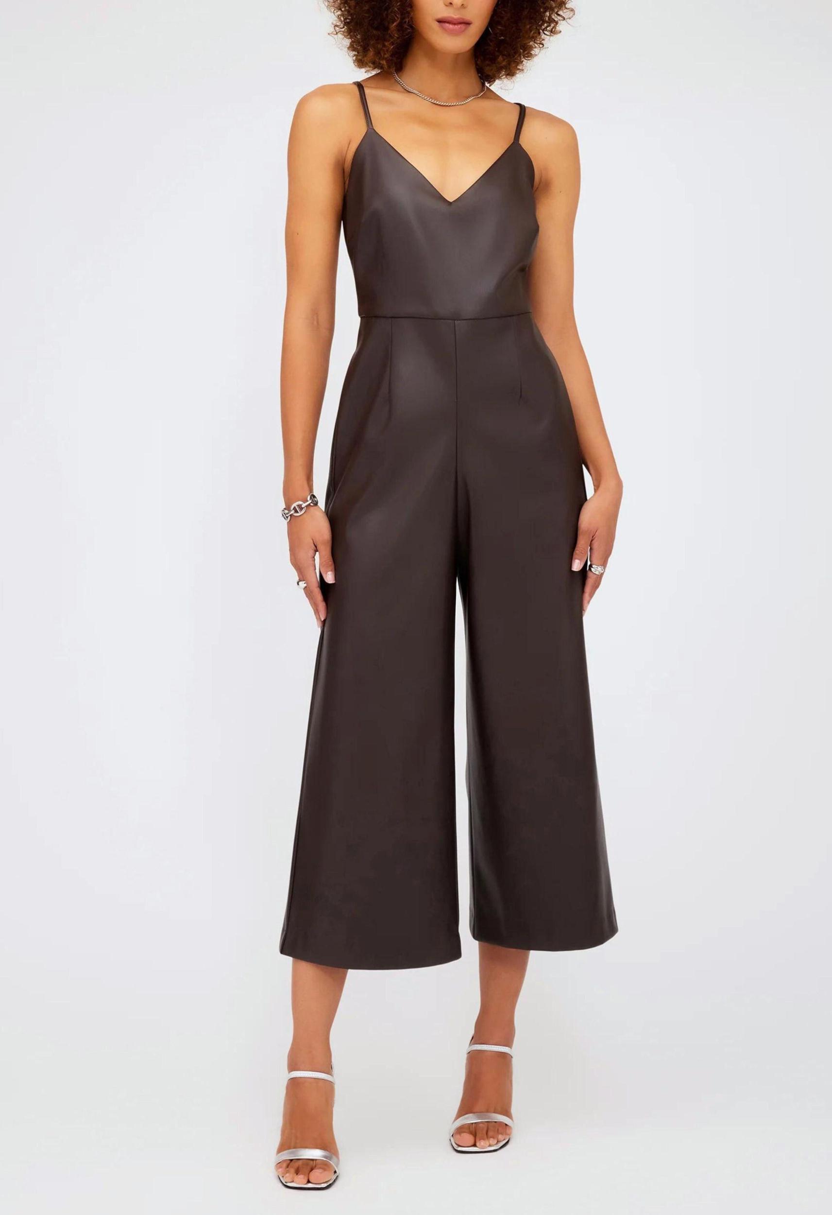 Faux Leather Jumpsuit in Brown Product Image