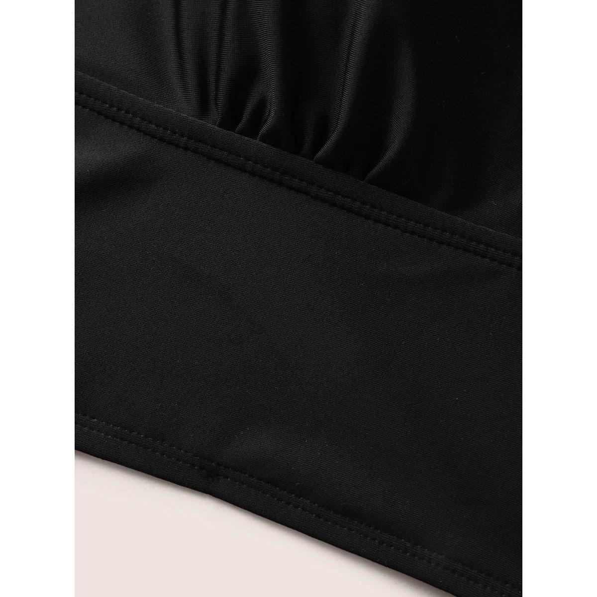 Plus Size Solid Square Neck Adjustable Straps Swim Top Women's Swimwear Black Resort High stretch Skinny U-neck Curve Swim Tops BloomChic 30/6X Product Image