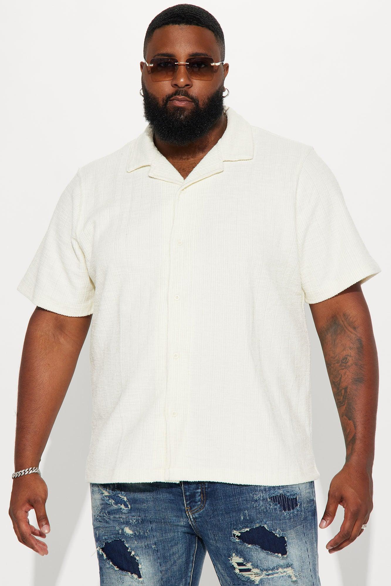 Dean Textured Short Sleeve Button Up Shirt - Cream Product Image