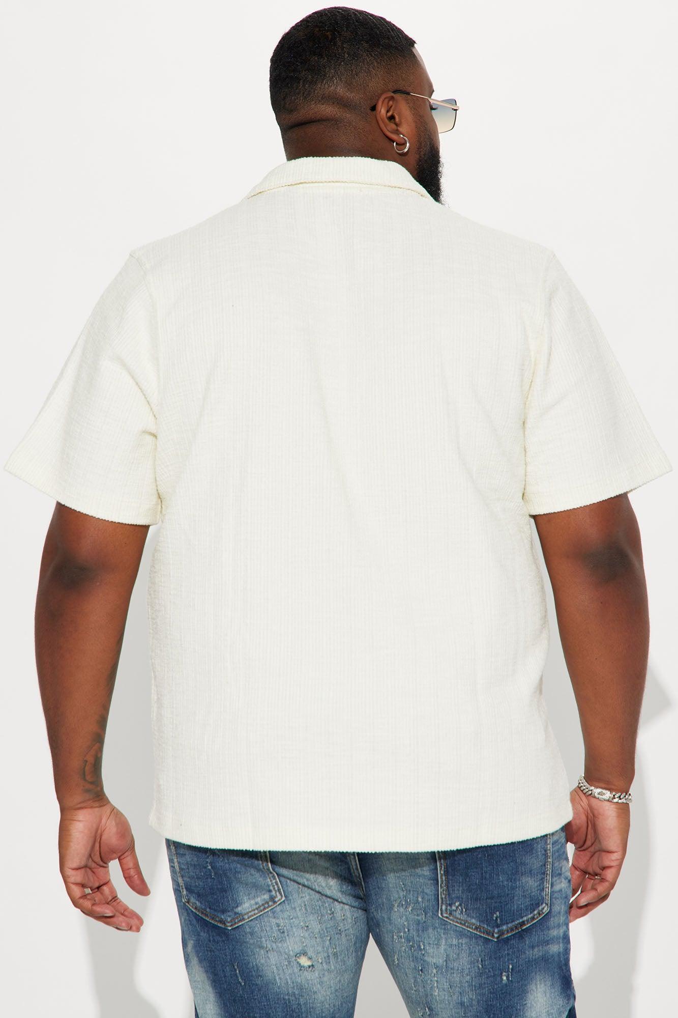 Dean Textured Short Sleeve Button Up Shirt - Cream Product Image
