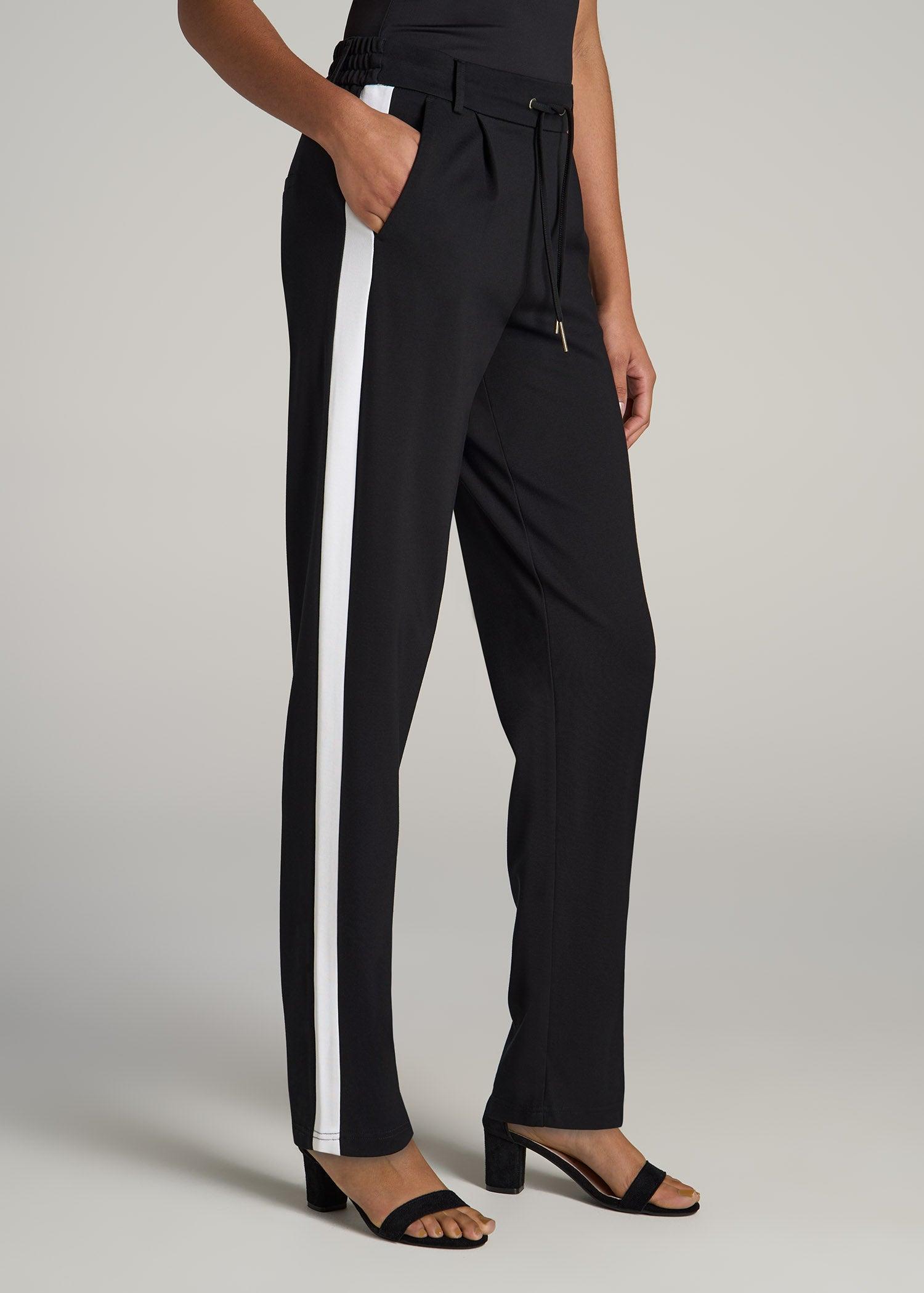 Pull On Tuxedo Stripe Pants for Tall Women in Pink Peony and White Alyssum Female Product Image