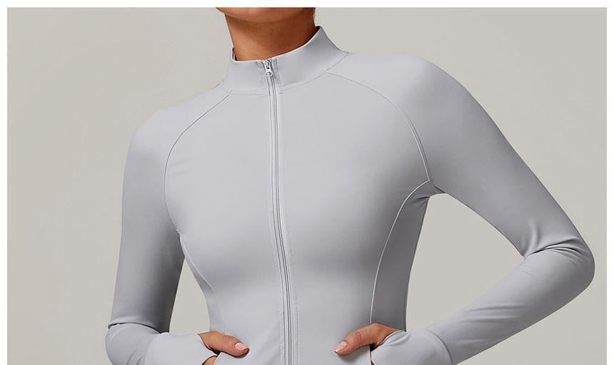 Stand Collar Plain Zip Yoga Jacket Product Image