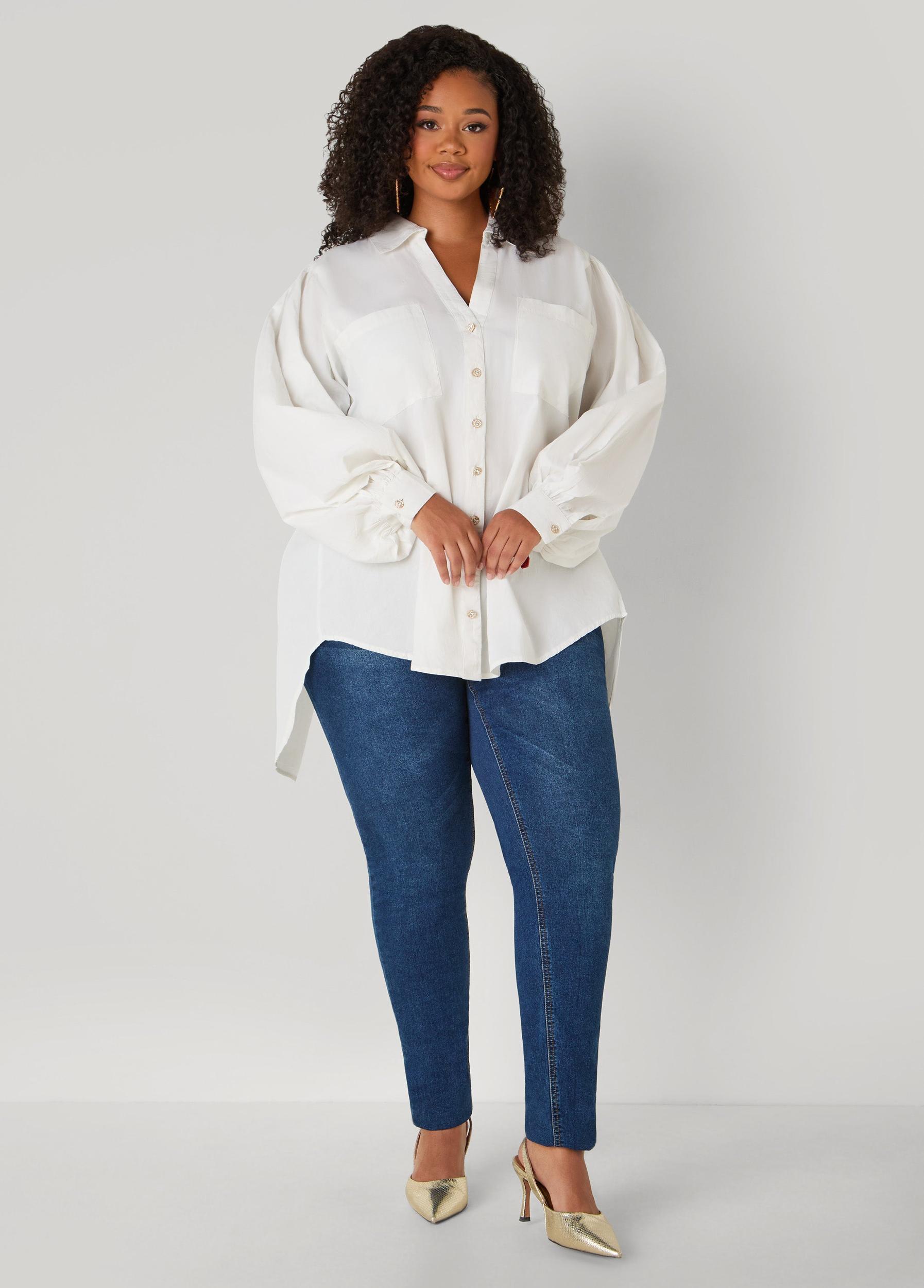 Plus Size Tie Up Open Back Shirt Ashley Stewart Product Image