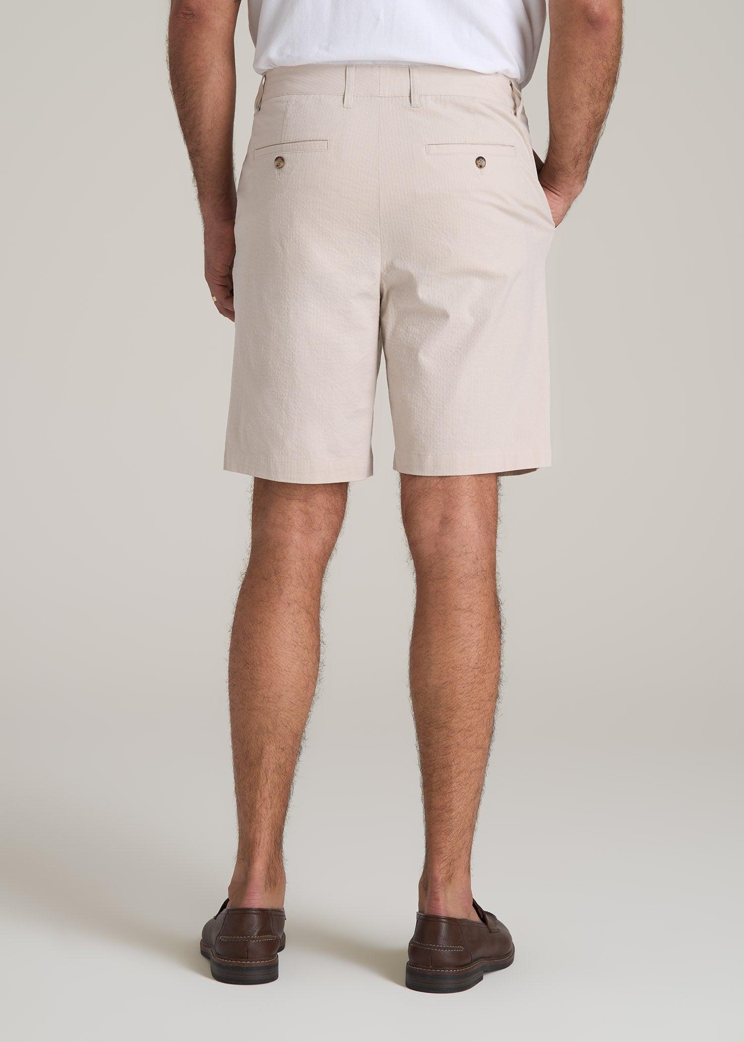 Seersucker Shorts for Tall Men in Soft Beige Product Image