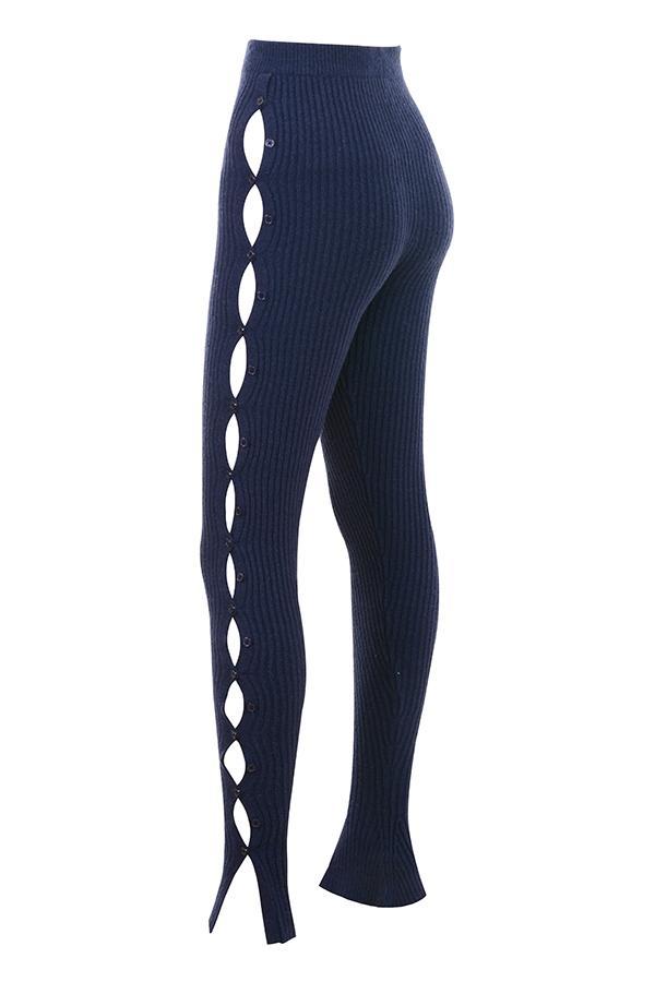 Belong Navy Ribbed Knit Trousers Product Image