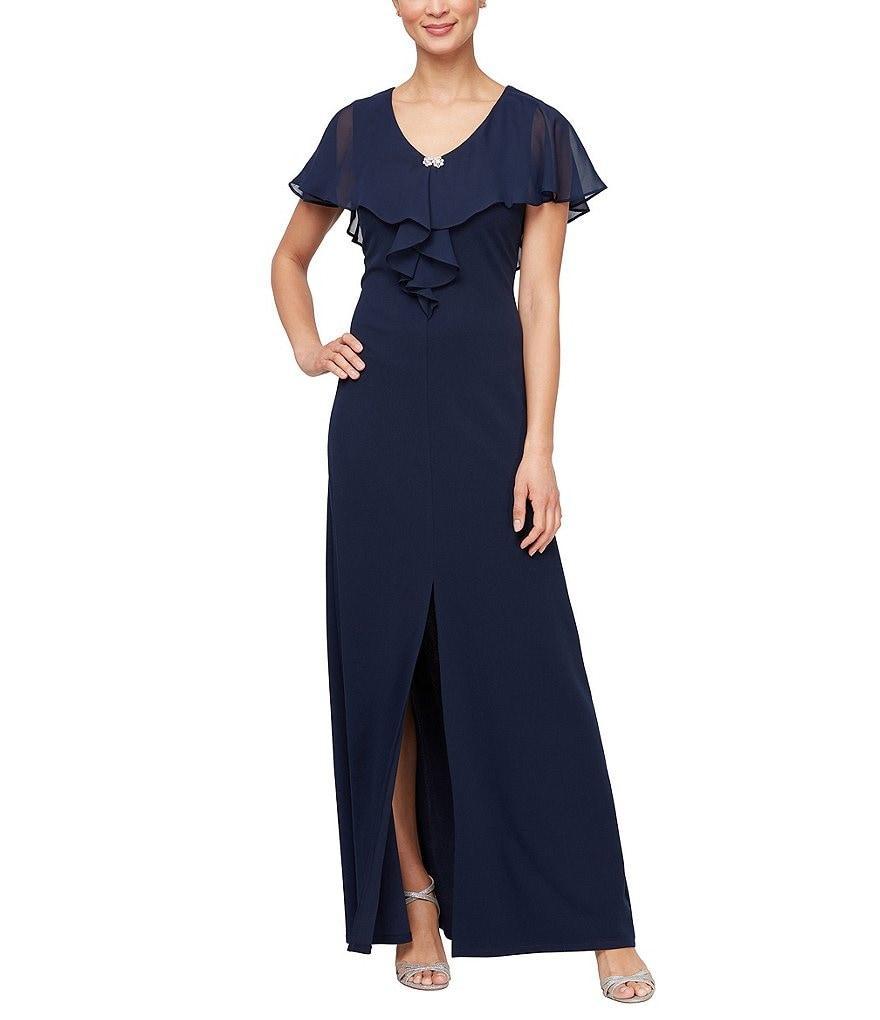 Ignite Evenings Petite Size Embellished V-Neck Flutter Sleeve Front Slit Gown Product Image