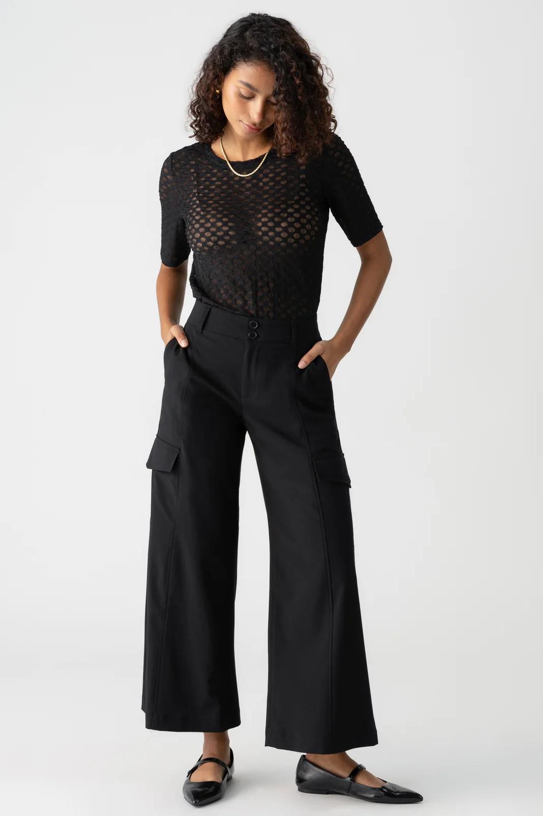 Rebel Wide Leg Standard Rise Crop Pant - Black Product Image