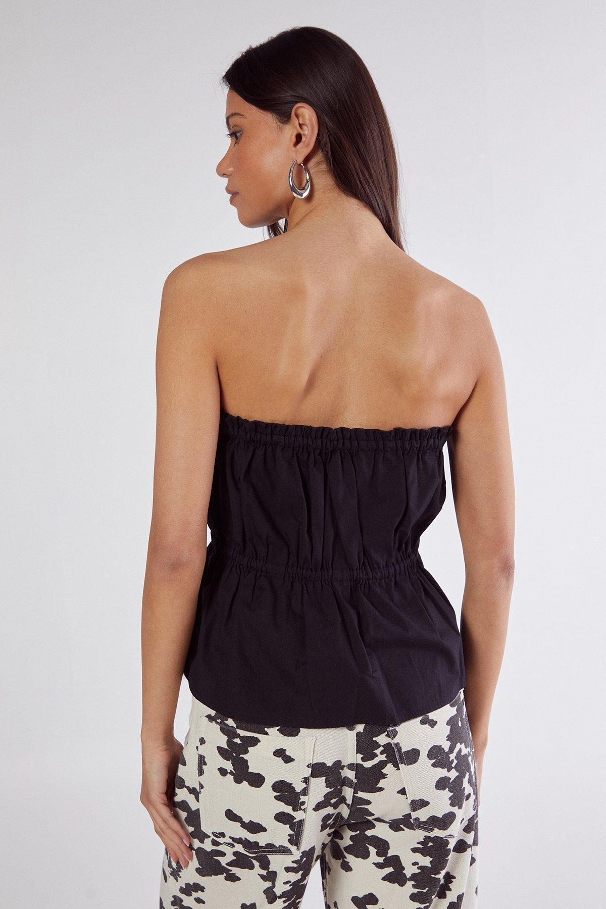 Cotton Poplin Bandeau Ruched Tie Front Top Product Image