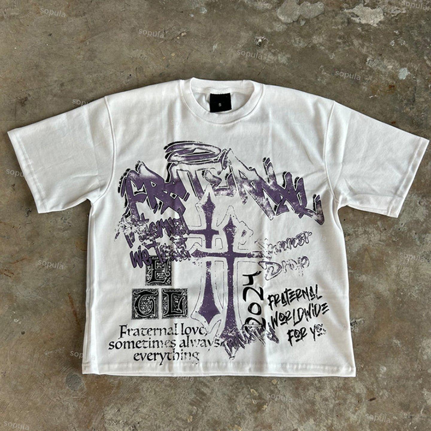 Vintage Fraternal Double Cross Graphic Cotton T-Shirt Product Image