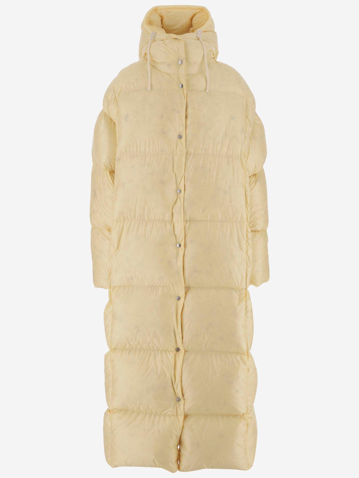 JIL SANDER Long Down Jacket With Hood In Beige Product Image