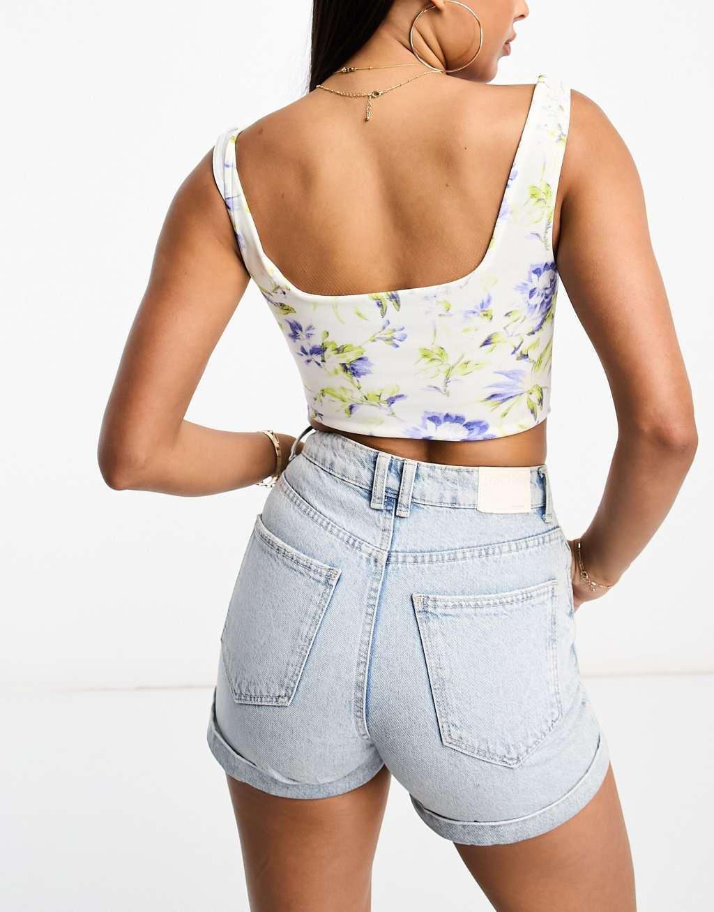 ASOS DESIGN scuba gathered bust corset top in floral Product Image