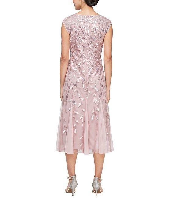 Alex Evenings Boat Neck Cap Sleeve Sequin Midi Dress Product Image