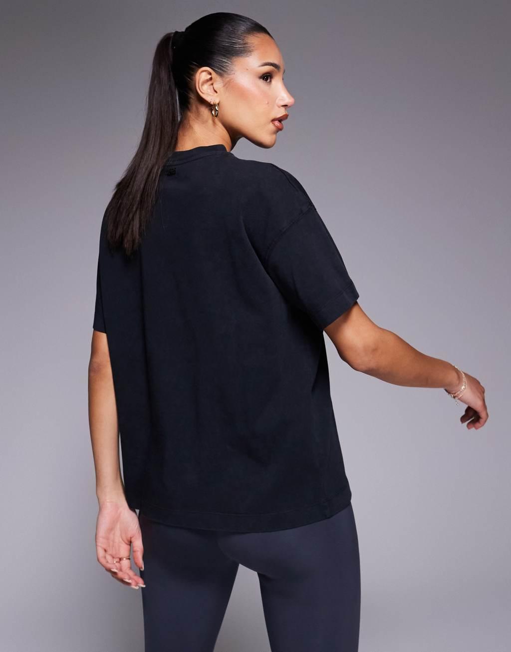 4505 Icon boxy heavyweight cotton t-shirt with quick dry finish in washed black  Product Image