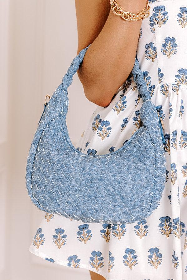 The Avery Faux Leather Woven Purse in Denim Product Image