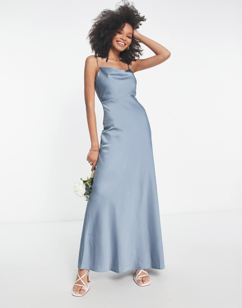 ASOS DESIGN Bridesmaid satin cowl neck maxi dress with full skirt Product Image