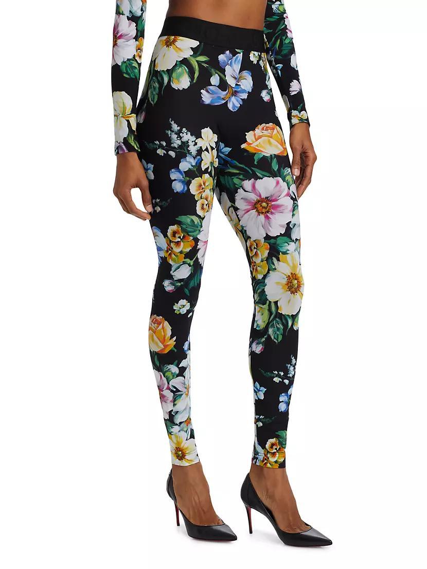 Mixed Foral Mid-Rise Leggings Product Image