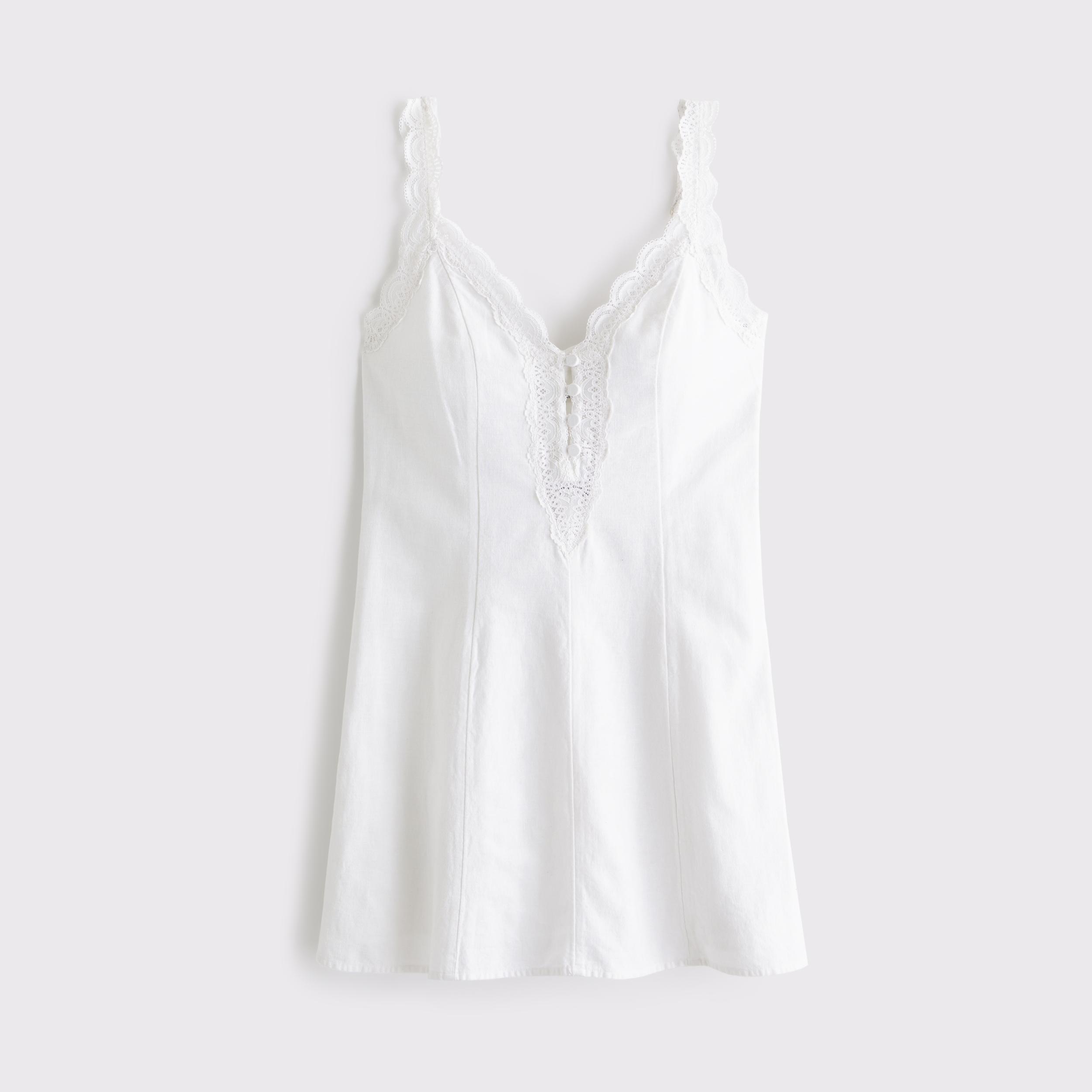 Lace-Trim Button-Front Mini Dress Product Image