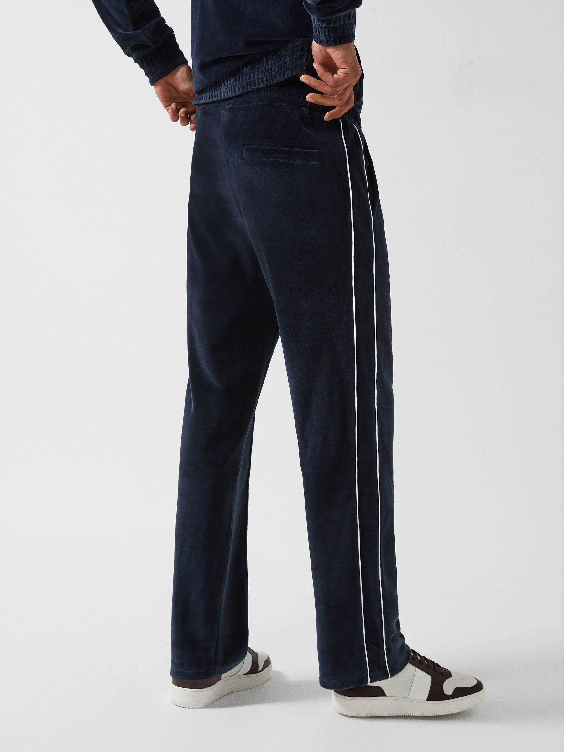 Velour Jogger With Piping in Navy Product Image
