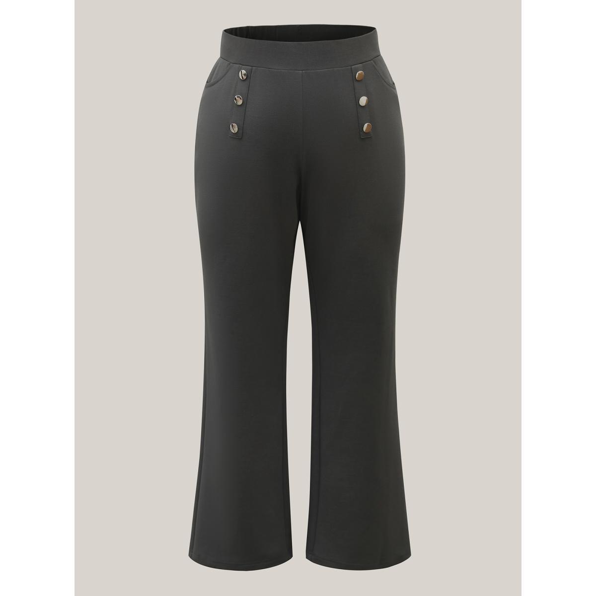 Plus Size Button No-Waist Gap Pull On Pants Women DimGray At the Office Bootcut Mid Rise Work Pants BloomChic 14-16/1X Product Image