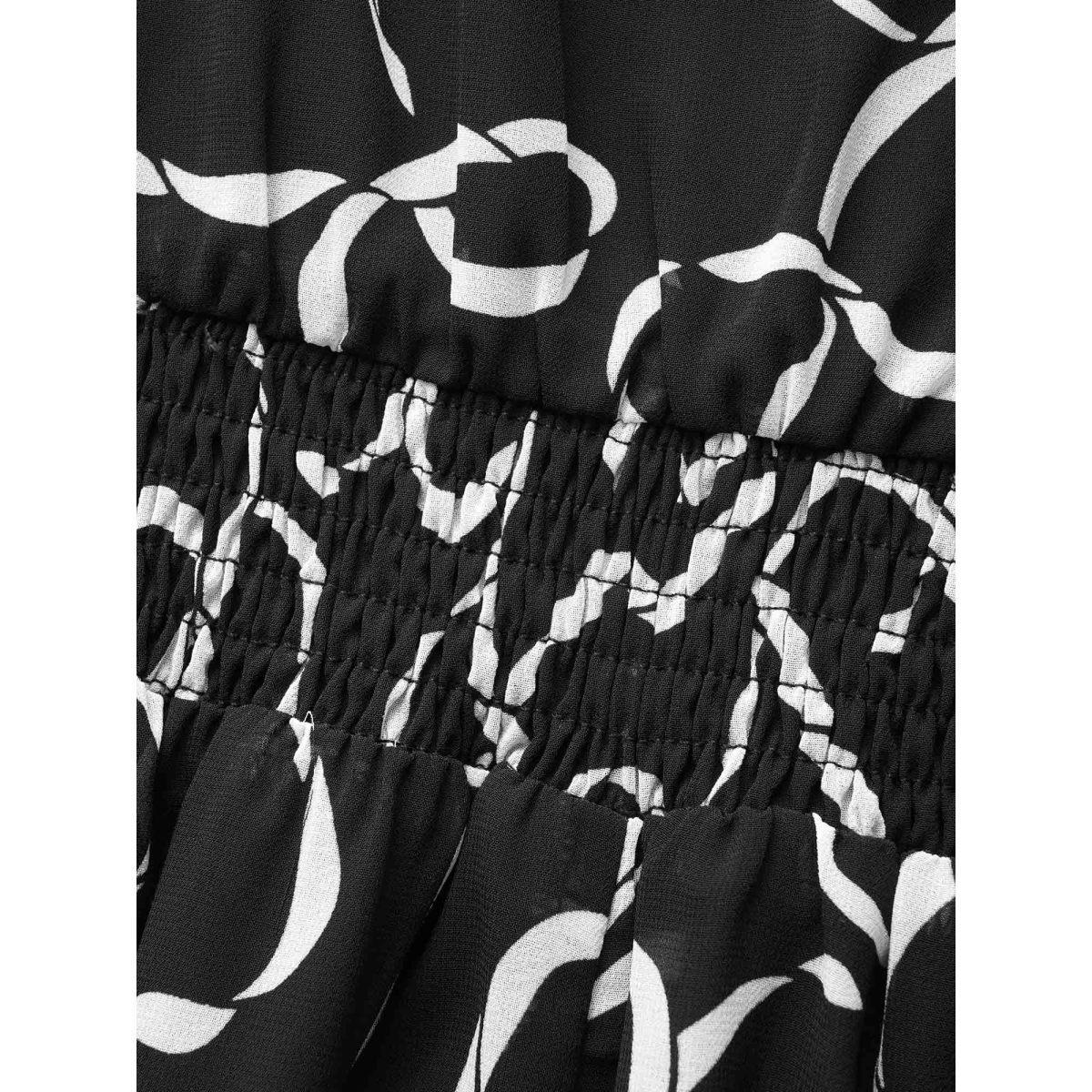 Plus Size Chiffon Bowknot Print Ruffle Sleeve Midi Dress Black Women Elegant See through V-neck Short sleeve Curvy BloomChic 10/M Product Image