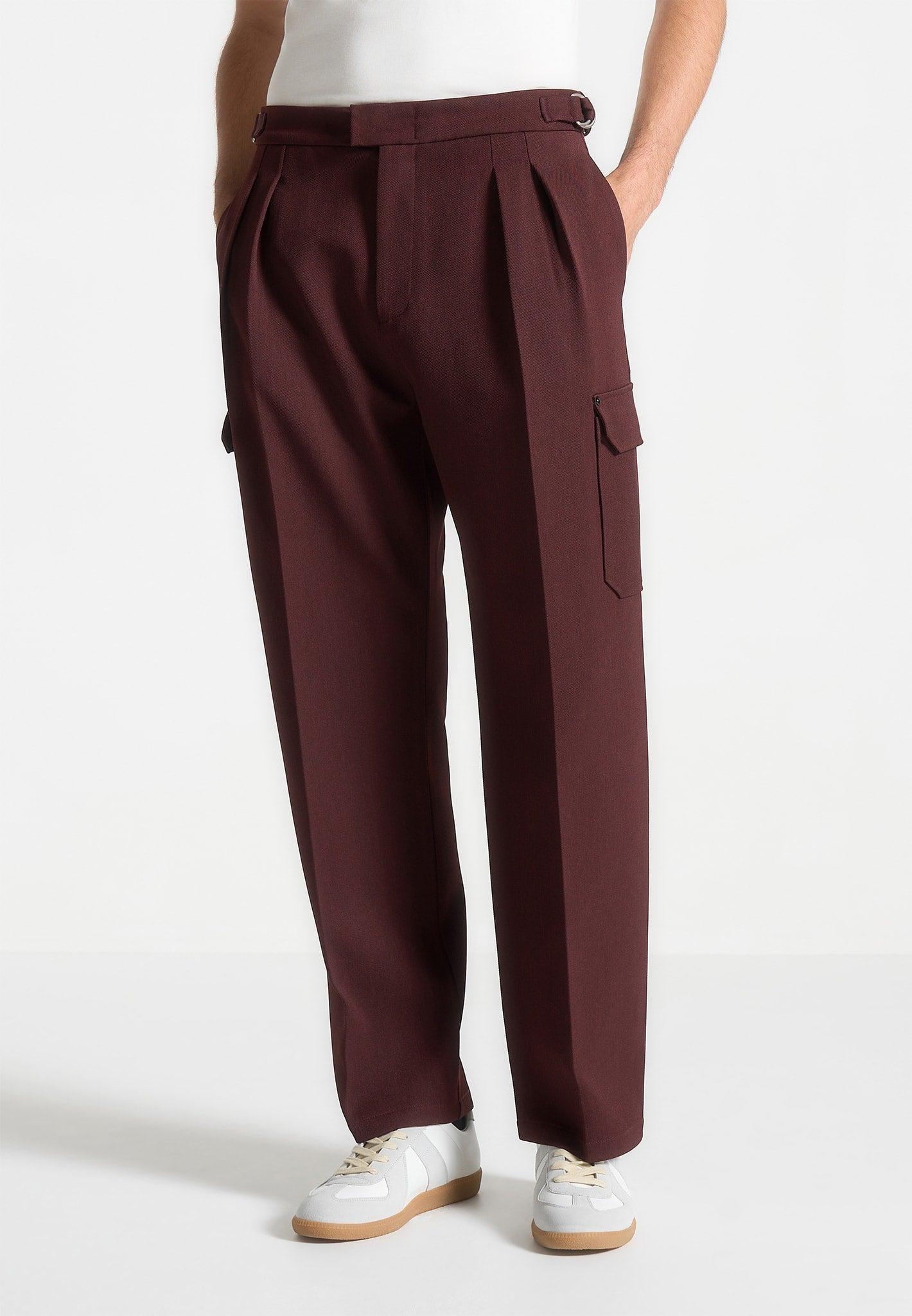 Maurice - Relaxed Fit Twill Pocket Trousers - Wine Red Male Product Image