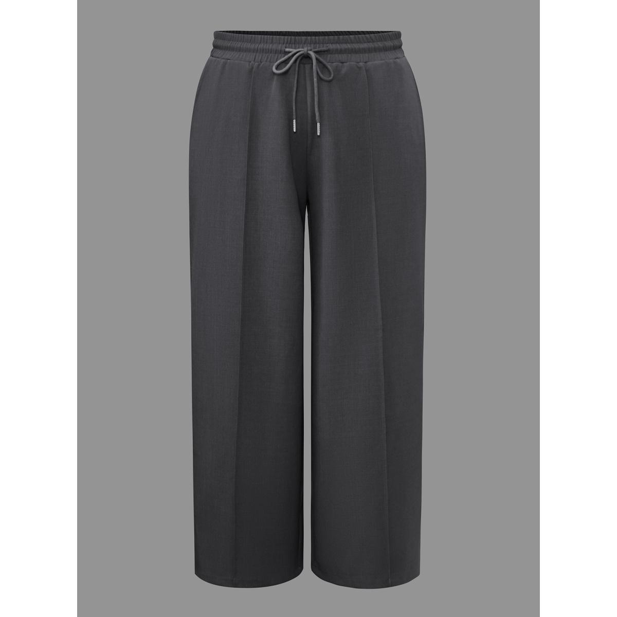 Plus Size Elastic Waist Plicated Detail Slant Pocket Pants Women DimGray Casual Loose Mid Rise Everyday Pants BloomChic 10/M Product Image